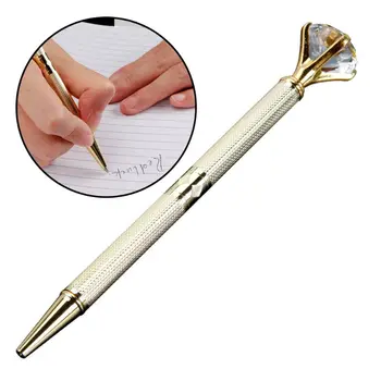 

Big Diamond Crystal Pen Gem Ballpoint Pen Metal Ring Roller Ball Pen Office Supplies