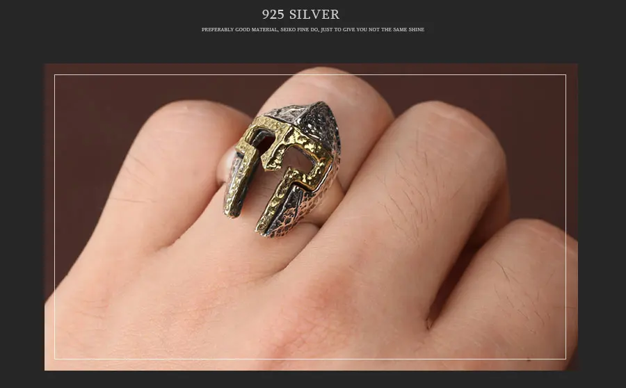 Кольцо Настоящее 925 пробы, тайское серебро, для мужчин, Спартанский воинский шлем, регулируемое кольцо, подарок, модное ювелирное изделие FR24
