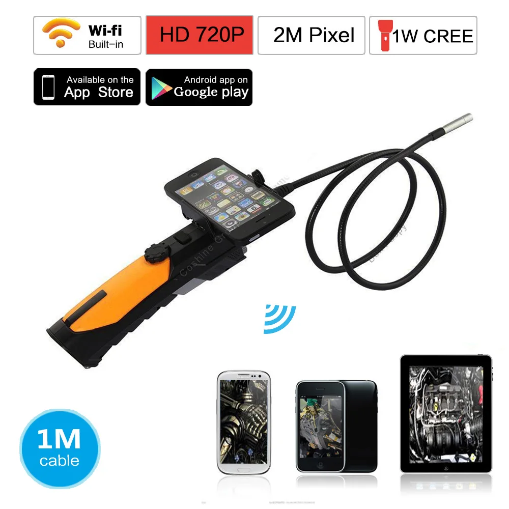 Eyoyo HD 720P Wireless WIFI Endoscope Inspection Snake Camera 2.0 Mega Pixels 1M/3M Cable 8.5mm 6 LED 2.4GHZ Borescope Android