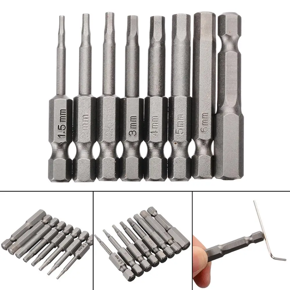 8Pcs 1/4'' Hex Shank Magnetic Hex Head Screwdriver Bits Safety Tool Set 50mm ABE 8Pcs 1/4'' Hex Shank Magnetic Hex Head Screwdriver Bits Safety Tool Set 50mm ABE