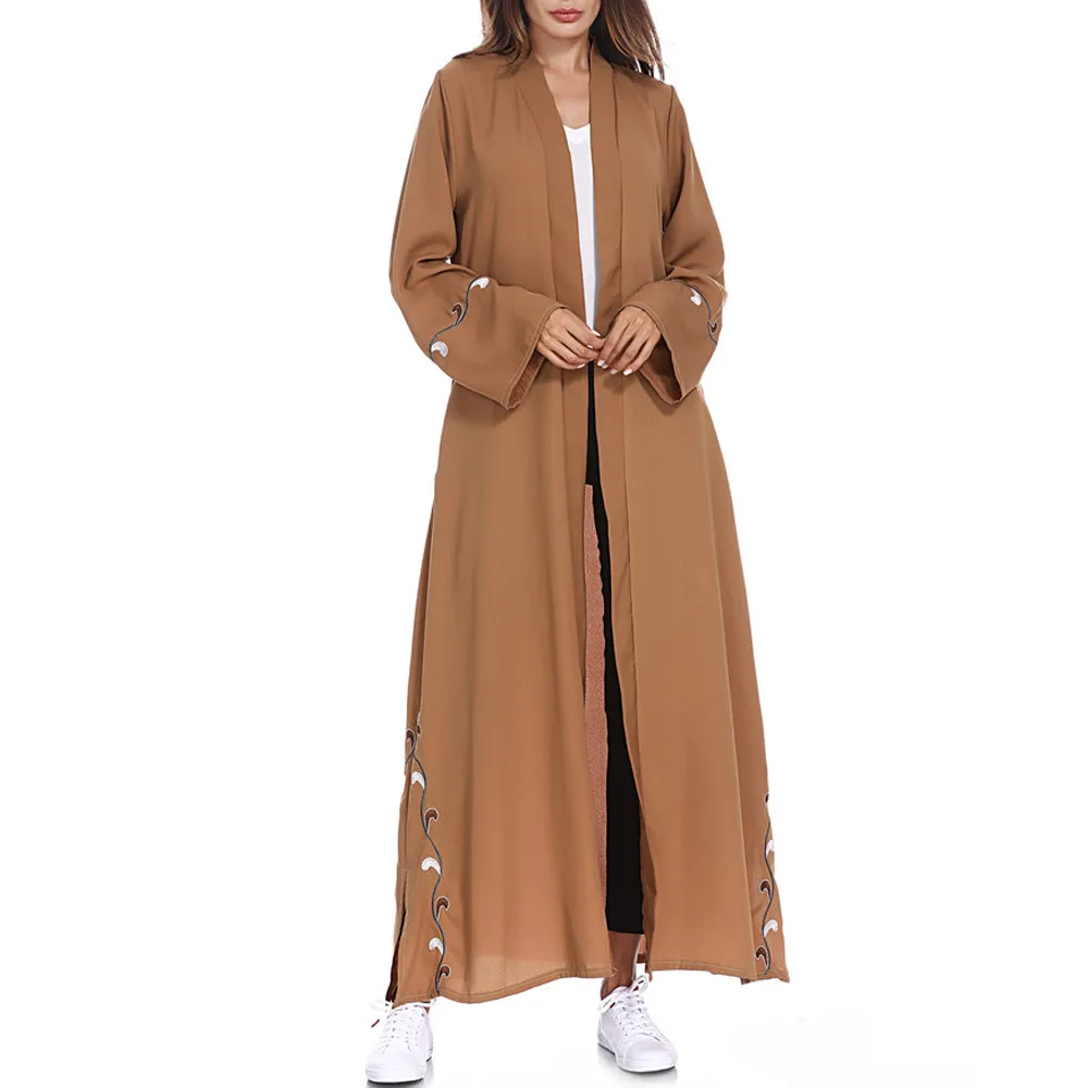 Muslim Women Islamic Embroidered Cardigan Long Coat Middle East Long Robe