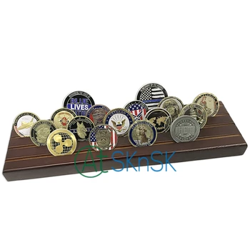 

4 Rows Military Challenge Coin Display Stand Rack, Solid Wood, Walnut Finish, MARINE CORPS USMC Coin Wood Display Stand, no coin