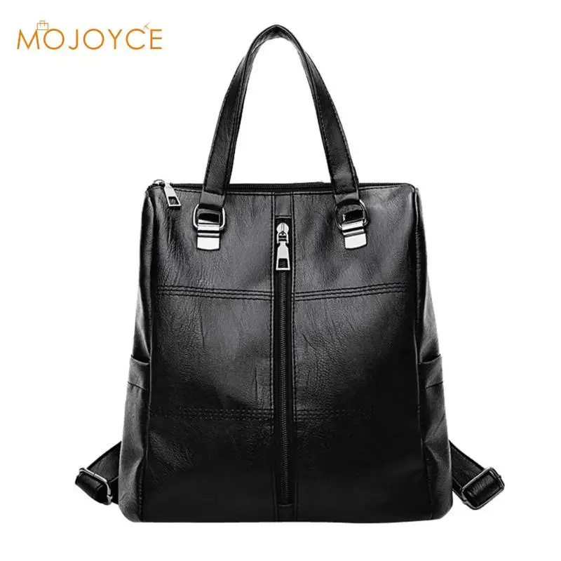 Модный повседневный женский рюкзак из искусственной кожи с защитой от кражи, многофункциональные винтажные рюкзаки для женщин, большая вместительность, дорожная сумка через плечо - Цвет: Черный
