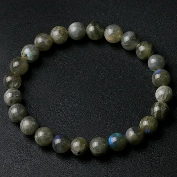Grade A Natural India Labradorite Stone Round Beaded 8mm Lucky Gray Blue Stone Women Men Bracelet New Charm Jewelry Gift
