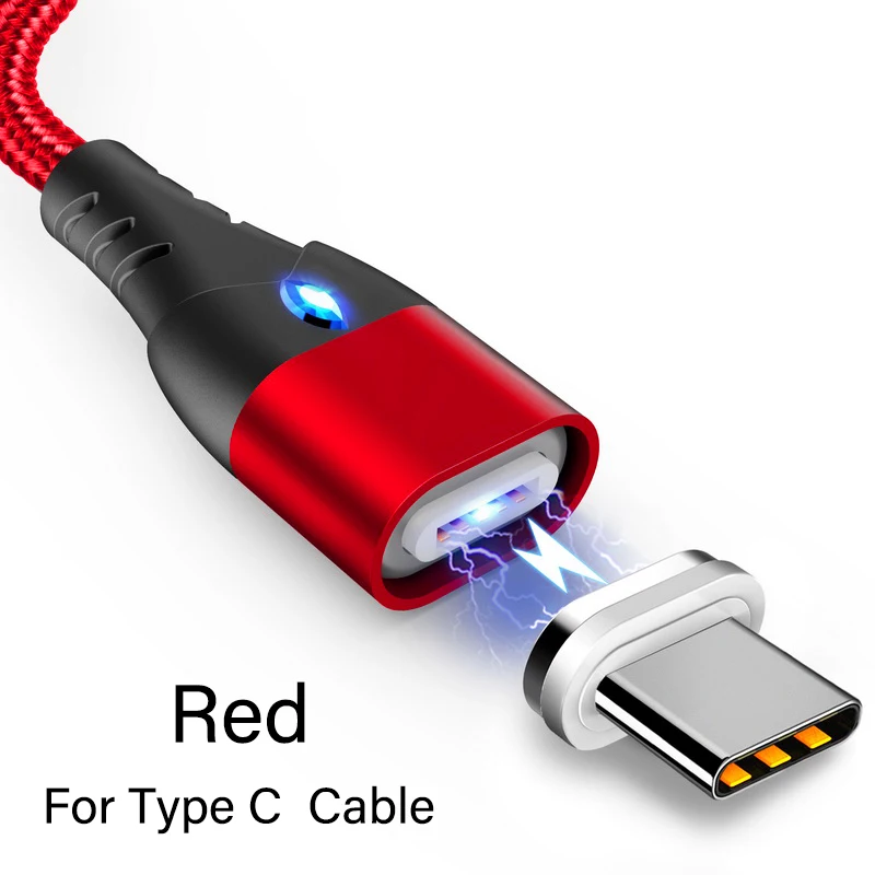 Магнитный кабель Micro usb type C для iPhone Lighting Cable 1 M 3A провод для быстрого заряда type-C Usb магнитное зарядное устройство кабели для мобильных телефонов - Цвет: Red For Type C