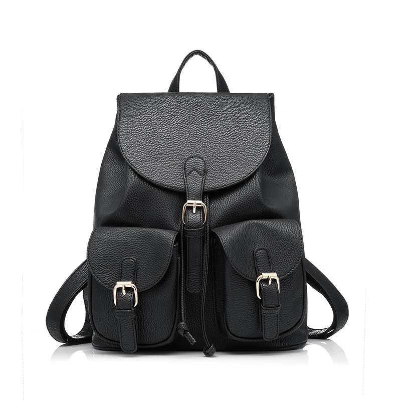 

LOVEVOOK Preppy Style School Backpack Artificial Leather Fashion Women Shoulder Bag With Two Solid Pocket For Teens Girls