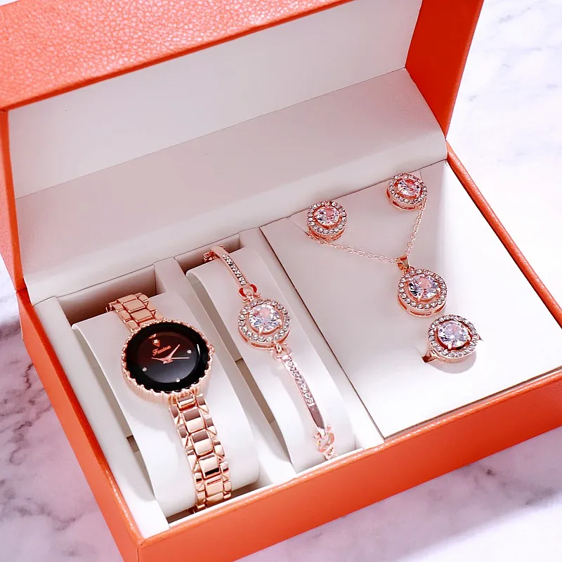 

5pc/set Dropshipping New 2019 Hot Selling Wrist Watches For Women Gold Female Watch Diamond Wristwatch Patek Wrist Watch