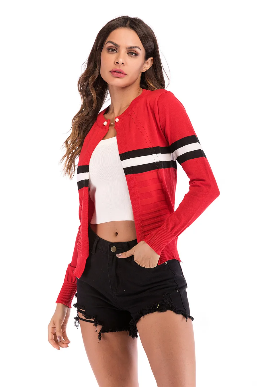 Gladiolus Striped Autumn Sweater Women 2018 Long Sleeve Beading Button Slim Knitted Cardigan Sweater Women Jumpers Ladies Coats (33)
