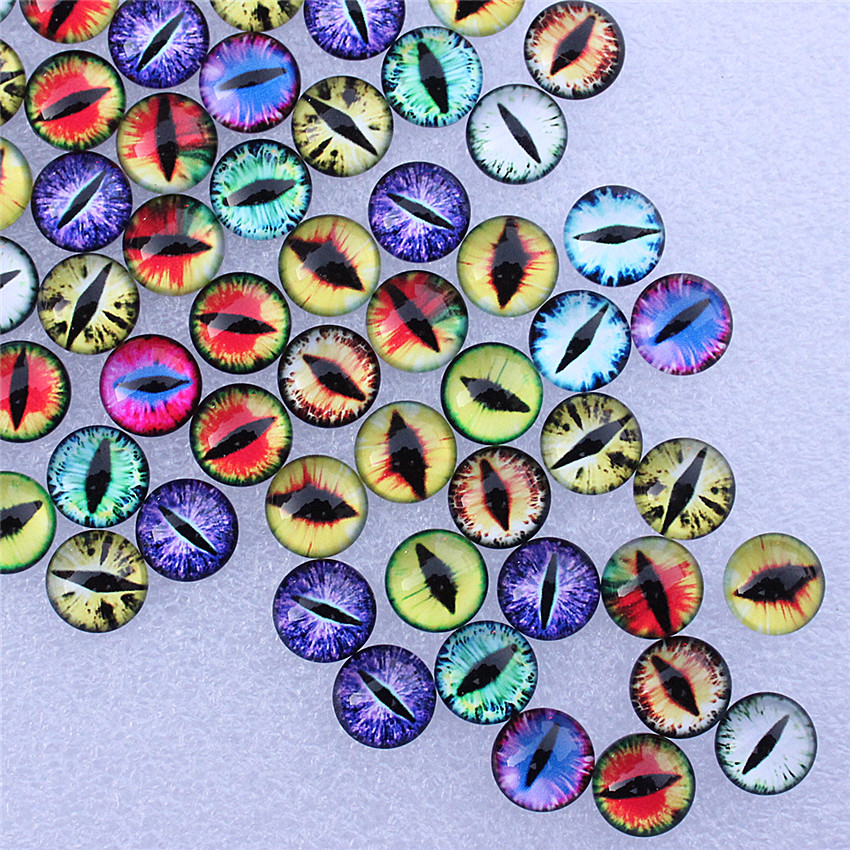 Onebeading from 8mm to 25mm Random Mixed Round Dragon Eyes In Pairs Glass Flatback Photo Cabochons Charm Base Accessories K06011