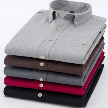 

2019 Men Long Sleeve Single Breasted Dress Formal Shirts,Solid Candy Color Breathable Flannel Cotton Warm Shirts Camisa Tops