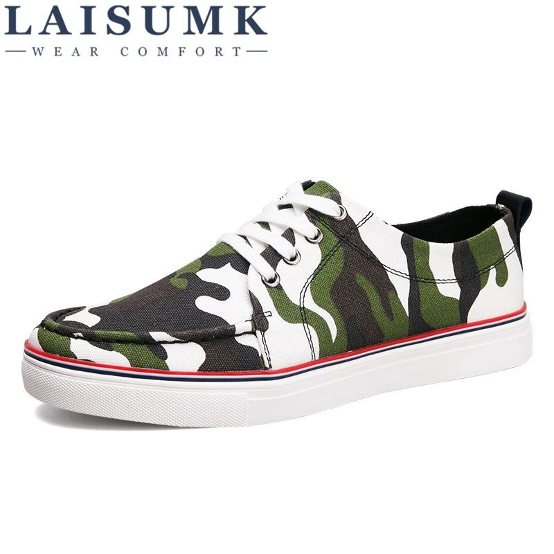 

2019 LAISUMK Men Casual Shoes New Camouflage Canvas Shoes Spring Summer Breathable Male Leisure Shoes Luxury Brand Sneakers