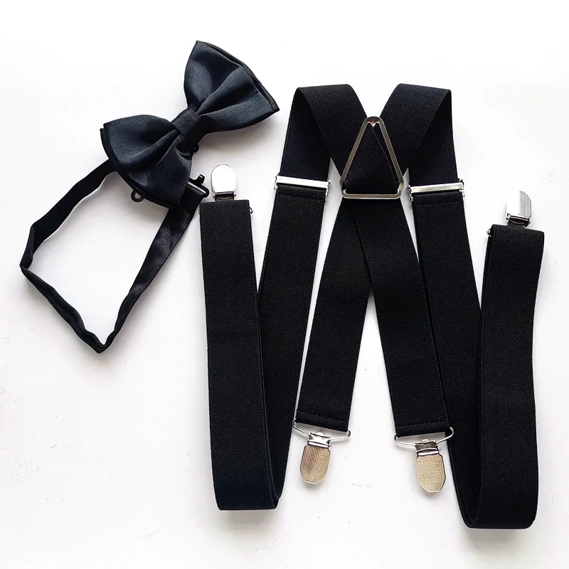 

100 cm 120 cm 140 cm Plus Size Adult Black Suspender Butterfly Bow tie Adjustable Suspenders Neck tie set Wedding LB054