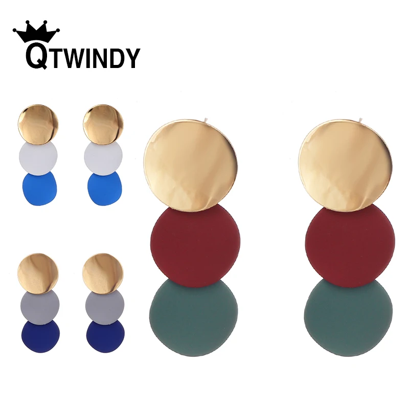 

New Fashion Ear Jewelry Disc Drop Metal Earrings For Women Geometric Double Round Exaggerated Dangle Brincos Nice Party Gift