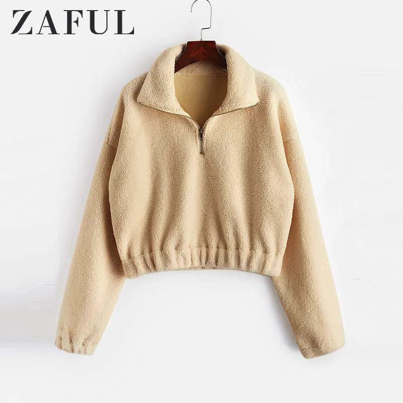  &quotZAFUL Толстовка с длинным рукавом для женщин искусственный мех свитер мехом