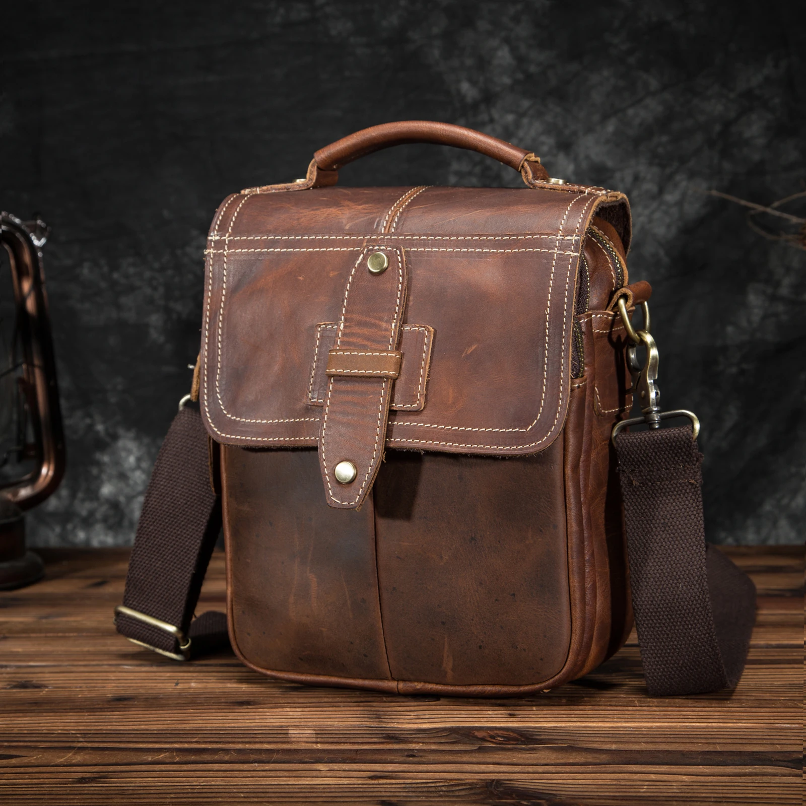 Quality Leather Male Casual Design School Shoulder Messenger Crossbody bag Fashion College 8&quot Tablet Tote Book Satchel 153db |
