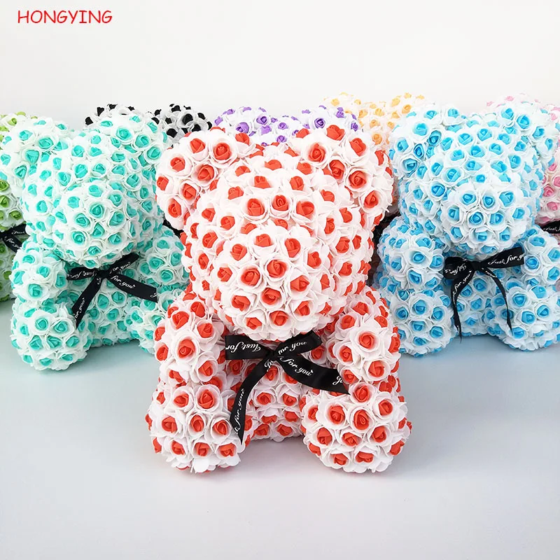 

2019 new style rose bear with heart artificial roses foam roses flower bear rose 35 cm high Valentine's Day gifts Mother's Day
