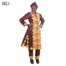 H&D 2018 African women dress traditional bazin riche woman suits outfit high quality embroidery lady tops with pants scarf 3 pcs