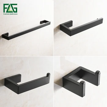 

FLG 304 Stainless Steel Bathroom Accessories Set Single Towel Bar,Robe hook,Paper Holder ,4pcs/set Black Bath Hardware Sets G124