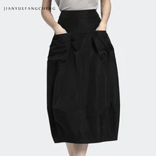 Женские модные юбки, осень, о-образная длинная юбка в горошек, эластичная юбка с высокой талией, с карманами, размера плюс, осенняя женская нижняя часть