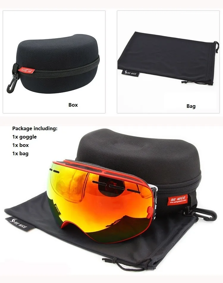Зимние лыжные очки двухслойные UV400 Анти-туман большой сферическое зеркало маска для катания на лыжах очки Для мужчин Для женщин зимние очки для сноуборда+ коробка