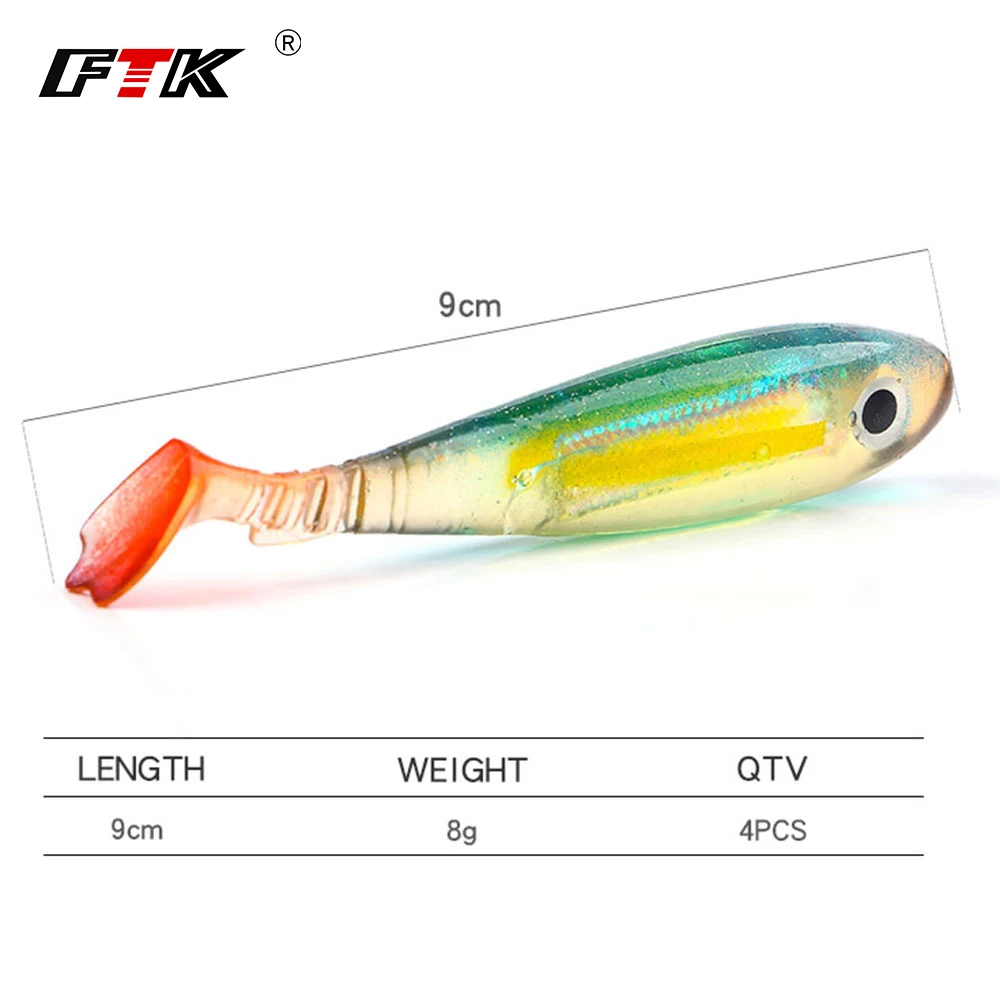  FTK Fishing Lure Bass Fishing 4 pcs Soft Bait Minnow Wobbling Lure Accessories 3D Eye Fake Fish Wob