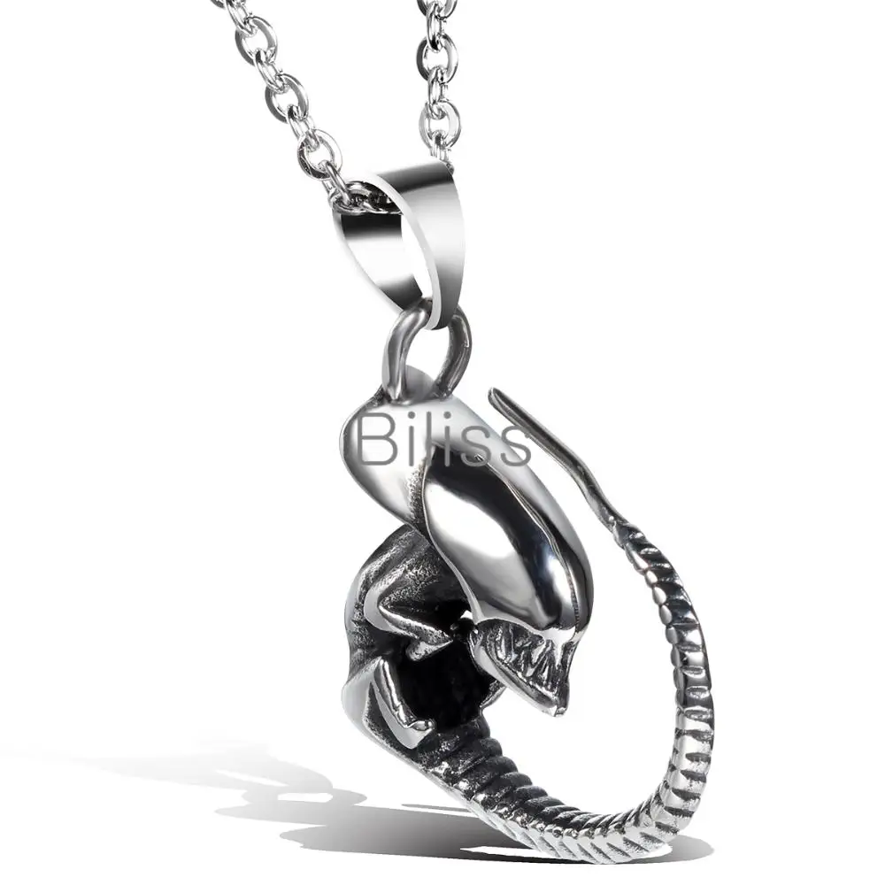 Punk Stainless Steel Alien Dragon Biker Mens Necklace Pendant Personalized Biker Mens Fashion Jewelry 2017 Biliss