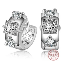 Роскошные Оригинальные 925 пробы серебро Сверкающий Круглый с прозрачными CZ серьги гвоздики для женщин Свадебные обручение ювелирны