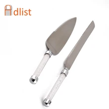 2 pçs bolo de casamento faca e servidor prata acrílico bolo espátula cortador pizza pá em óculos festa cristalina conjunto louça(China)