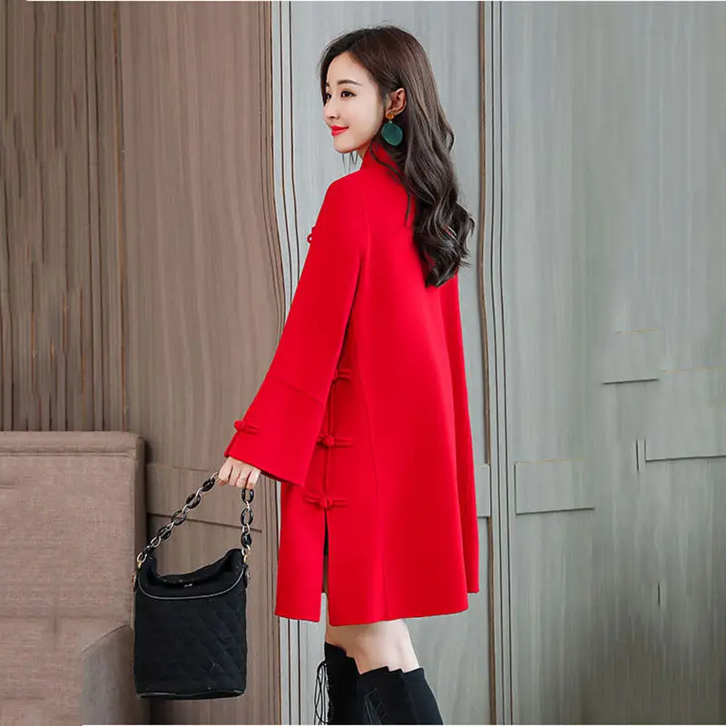 Woolen Coat Female Long Section 2018 Autumn Winter New Loose Large Size Cloak Retro Chinese Style Buckle Women Wool Coat LQ544