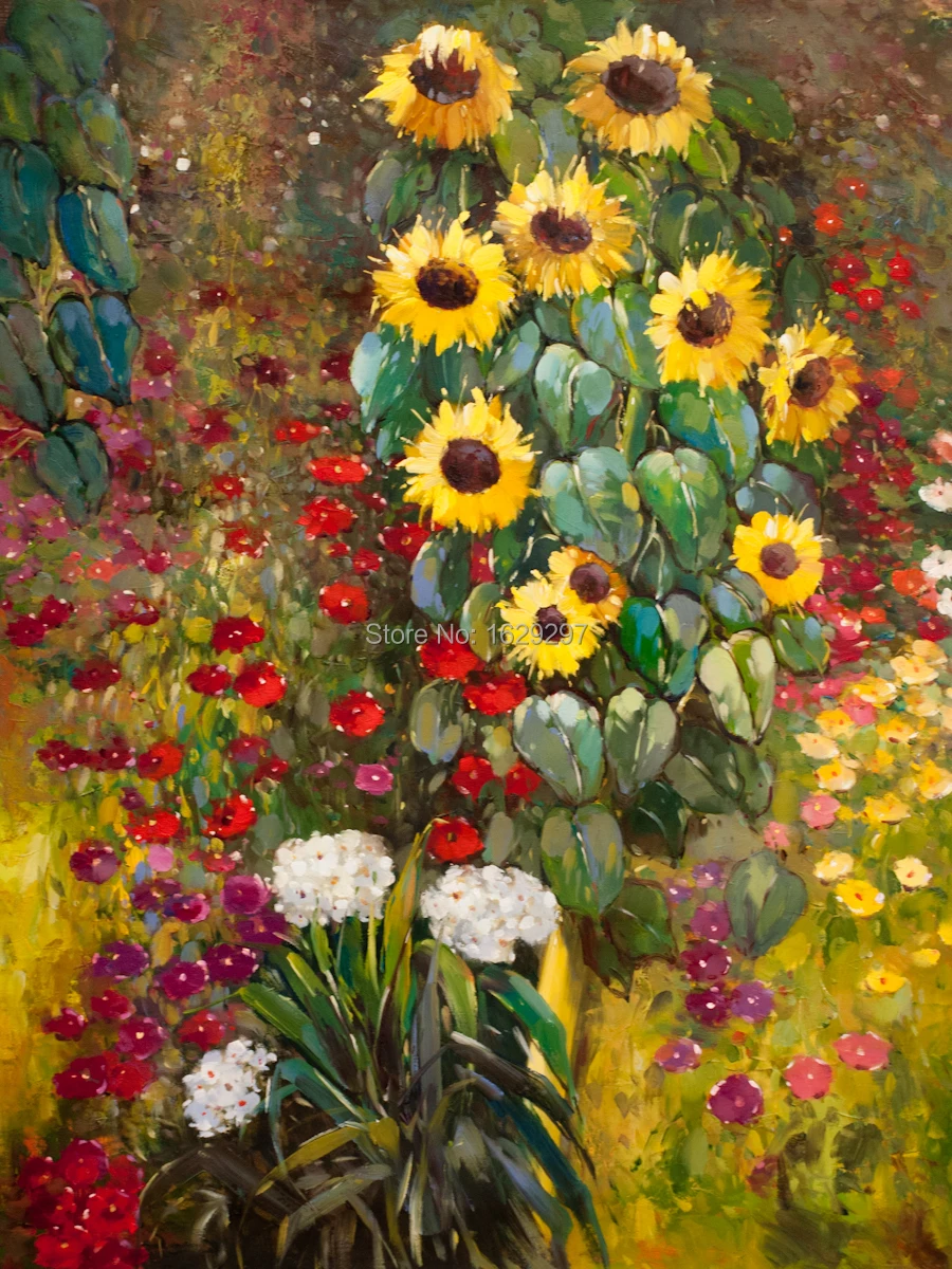 High quality Gustav Klimt paintings Farm Garden with Sunflowers Yellow