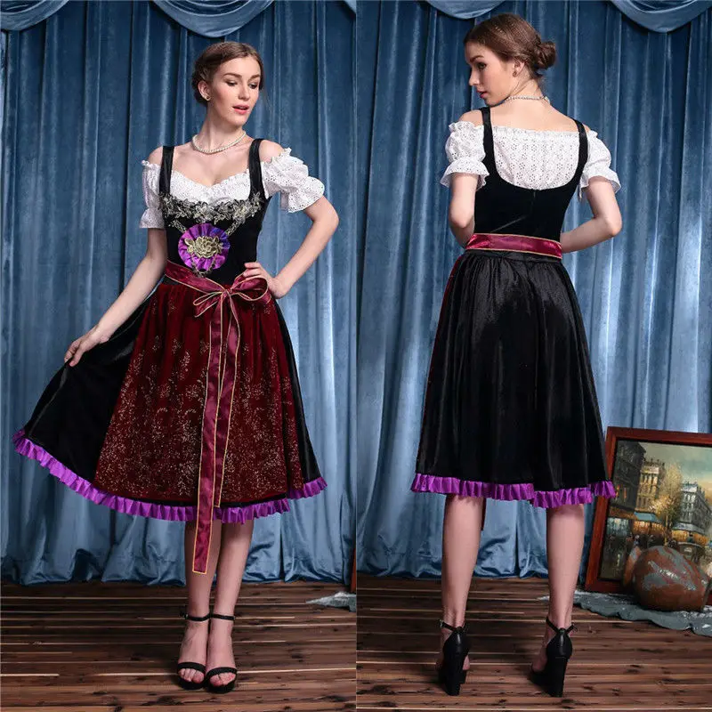 

Vocole Women Deluxe German Oktoberfest Bavarian Dirndl Beer Girl Costume Renaissance Wench Costumes