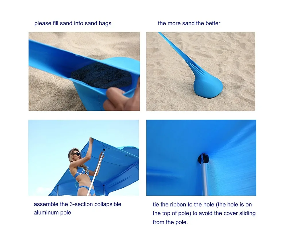 Smartlife портативный безштабный ветрозащитный пляжный тент с песочными якорями и навесом для пляжа, пикника, кемпинга