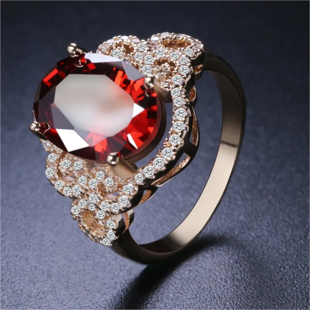 

2018 RING Luxury red stone rose gold color bling durable novelty ring cz novelty hot finger women lady gift xmas love