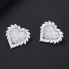 Женская мода, любовь, сердце форма полный кубический цирконий серьги гвоздики для невесты обручальные серьги ювелирные изделия