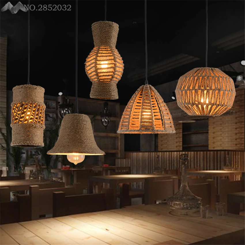 5 tipos de lámparas colgantes de cuerda de cáñamo tejidas a mano estilo
