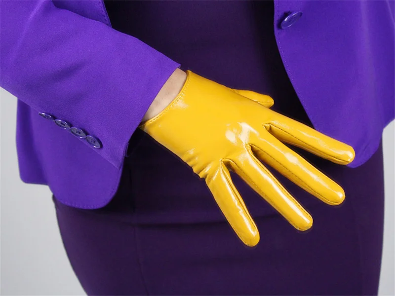 Женские лакированные кожаные перчатки 40 см длиной ПУ имитация кожи яркая кожа ярко-желтая яичная желтая Дамская QPJH05