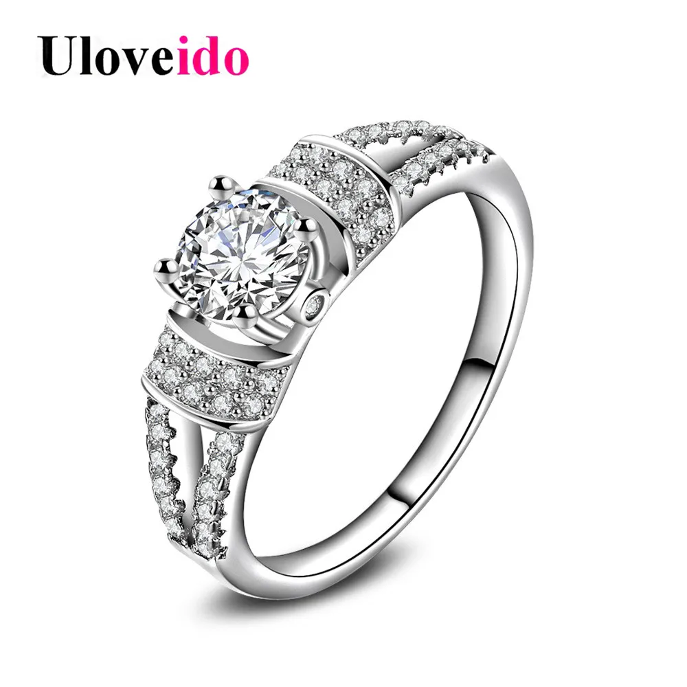 

Uloveido Cubic Zirconia Engagement Ring Silver Plated Womens Rings Bague Zircon Ladies Jewelry Ring Charms Dropshipping 5% HR262