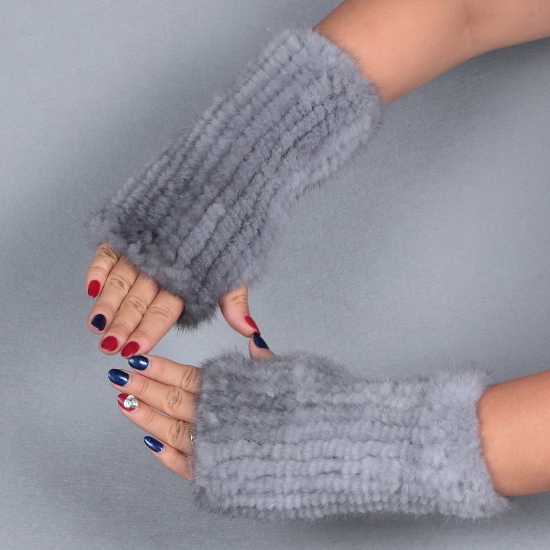 Winter Warm Knitted Gloves For Women Genuine Mink Fur Fingerless Gloves Female Real fur Gloves 20CM-50CM long  (9)