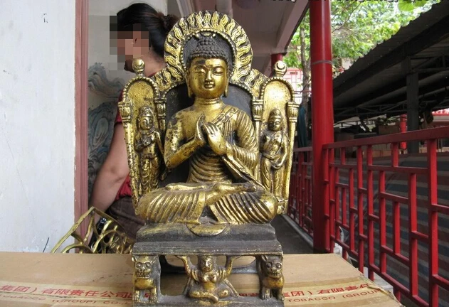 

USPS to USA S0009 Chinese Northern Wei Temple Copper Bronze Gild Amitabha Sakyamuni Buddha Statue (B0328)