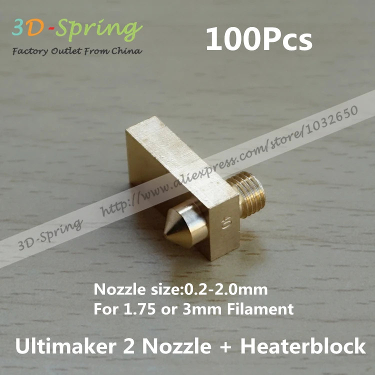 

100Pcs Ultimaker 2 UM2 Nozzle + Heaterblock 0.2 - 2.0mm For 1.75MM 3MM Filament Print Head 3 D printer accessory High Quality