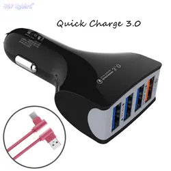 4 USB Автомобильное Зарядное устройство адаптер Quick Charge QC 3,0 автомобилей Зарядное устройство мобильный телефон Универсальный 1 м Пластик