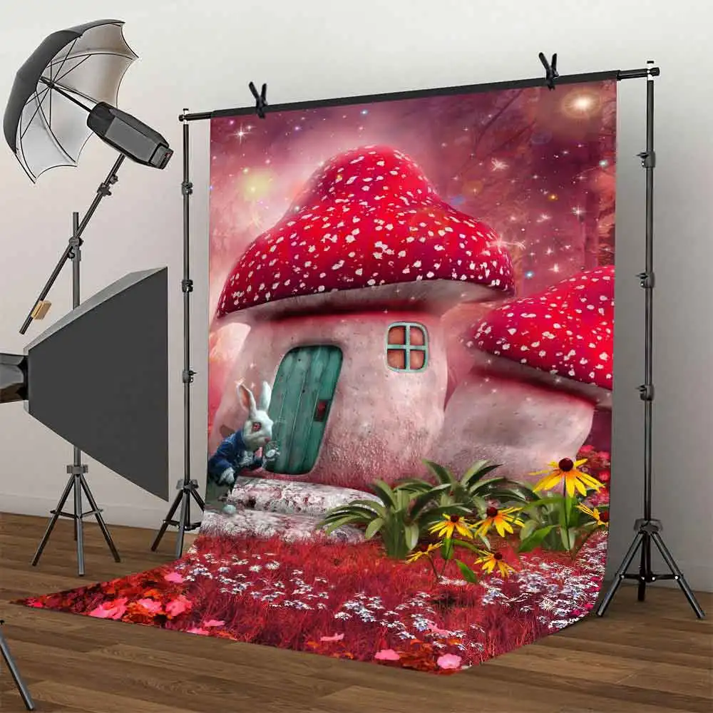MTMETY Алиса в стране чудес Фотофон мультфильм гриб дом кролик фэнтези фон для детской портретной съемки