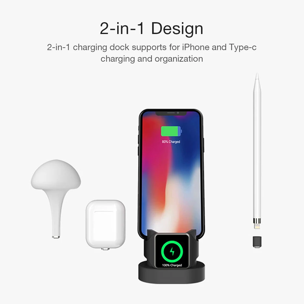 2 в 1 зарядная док-станция Подставка для iphone airpods Apple Watch серии Наушники Подставка для зарядки зарядное устройство силиконовая Зарядная база