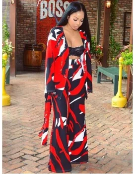 

Aliexpress Ebay digital print long-sleeved jacket slacks two-piece H9457 Fashion ladies dress red sexy lady women summer dress