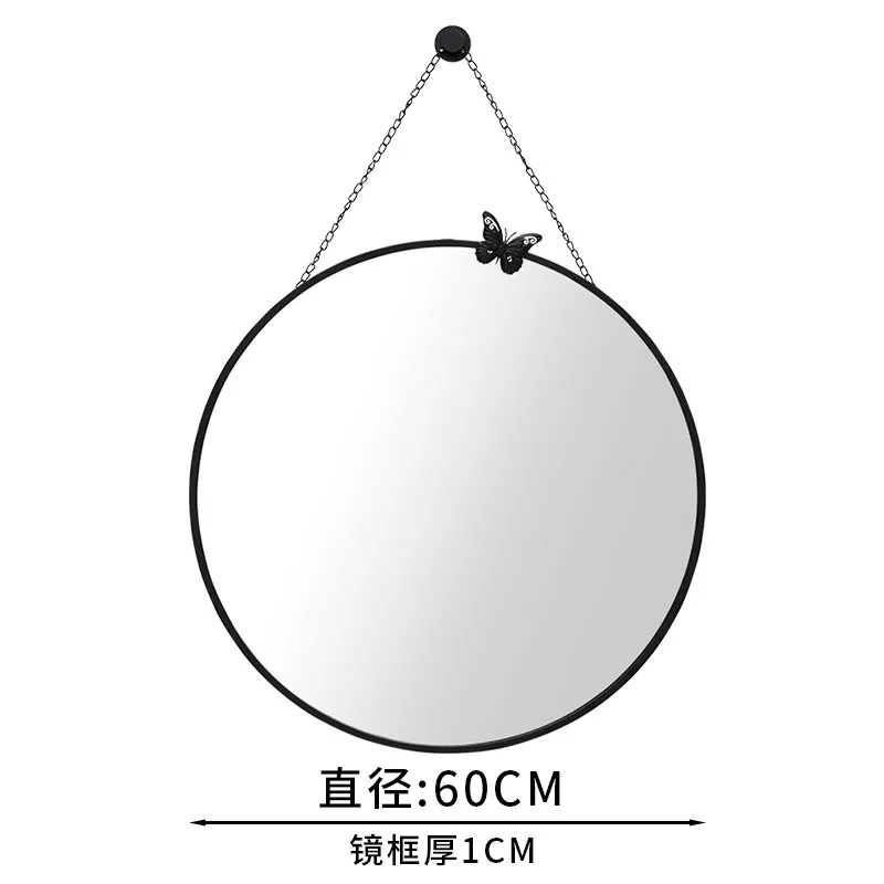 black D60CM Скандинавское зеркало для ванной, Настенное подвесное зеркало для ванной, зеркало для макияжа, зеркало для туалета, декоративное круглое зеркало LM3181558 - Цвет: black D60CM