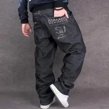 Модные джинсы, новинка, мужские свободные джинсы для отдыха, большие размеры 42, 44, мужские джинсы в стиле хип-хоп, большие размеры, ковбойские джинсовые брюки для мужчин