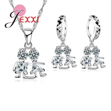 Бренд Танцующая фигурка Ожерелье Висячие пирсинг серьги набор 925 пробы серебро Кристалл юбилей вечерние ювелирные изделия