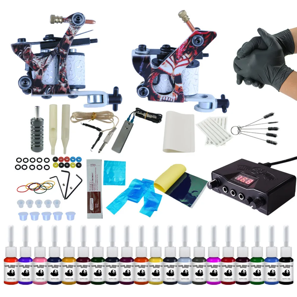 

Professional Complete Tattoo Kit 2pcs Tattoo Machine Gun For Liner And Shader 20 Colors Ink Set Power Supply Permanent Makeup