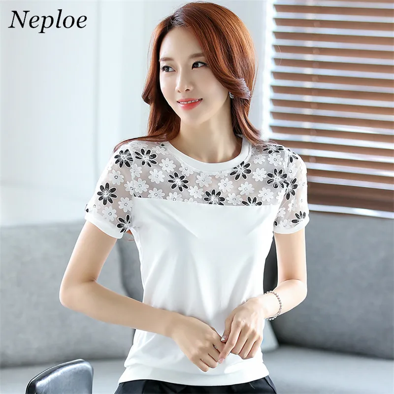 

Neploe Lace Chiffon Blouse Shirt Women Blusas Femininas 2019 Summer Korean Casual Beading Tops Plus size Women Clothing 33091