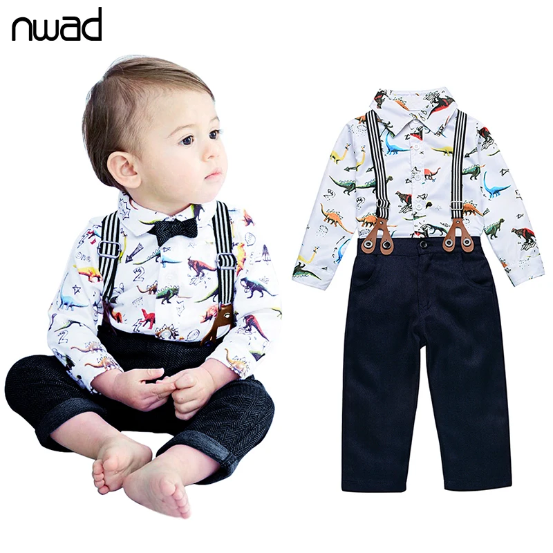 Baby Boy Clothing Set 2016 New Gentleman Dinosaur Print Clothes For Infant Baby Bow Tie Shirt